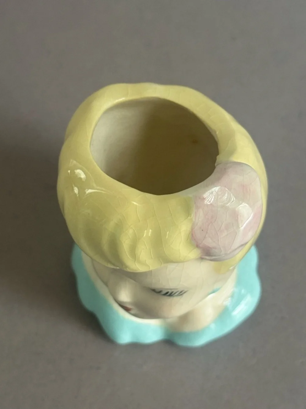Vintage Ceramic Lady Head Vase in Pastel Blue and Blonde